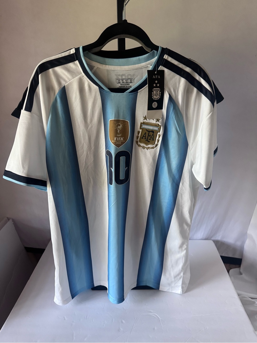 # 10 Messi Argentina National Team Home Soccer Jersey - Light Blue & White XL
